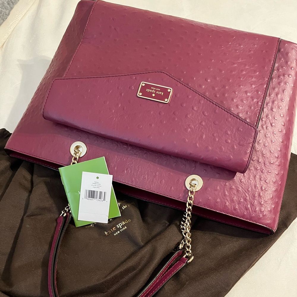 KATE SPADE ♠️ HALSEY A LA VITA OSTRICH IN RIOJA NWOT - Picture 15 of 16